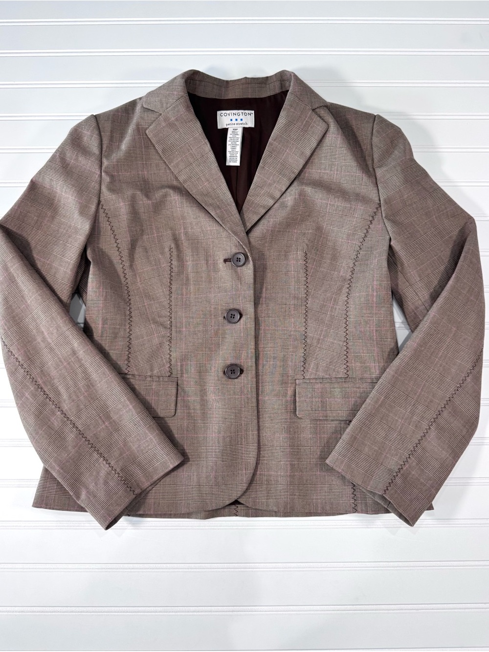 Covington Taupe Plaid Tailored Blazer
